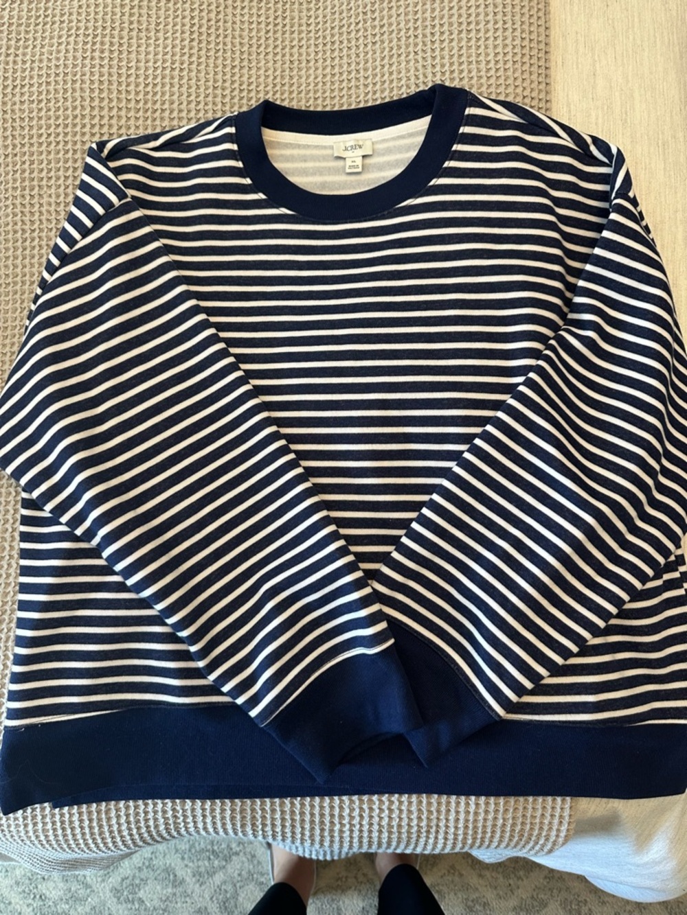 J. Crew Navy and White Striped Pullover Sweatshirt